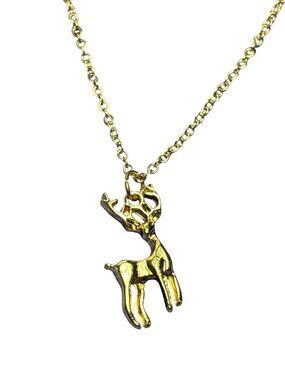 Goldtone Reindeer Pendant Necklace 17 - 20 inches Long 1 inch Pendant